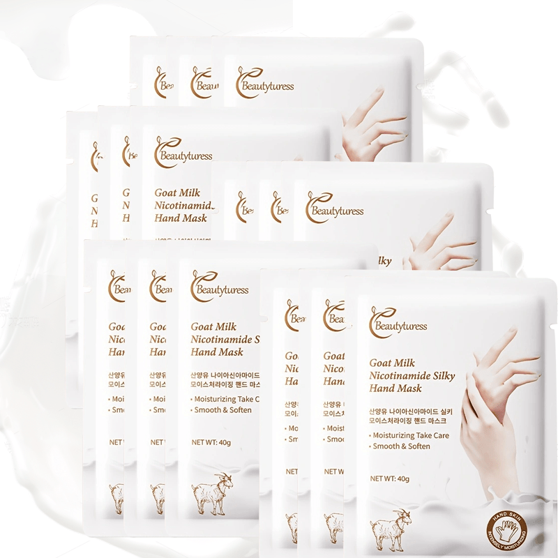 Goat Milk & Nicotinamide Hand Masks - 20 Pairs, Hypoallergenic, Moisturizing, Glycerin-Infused, Unscented, for Smooth & Soft Hands - Revitalize Mind Body