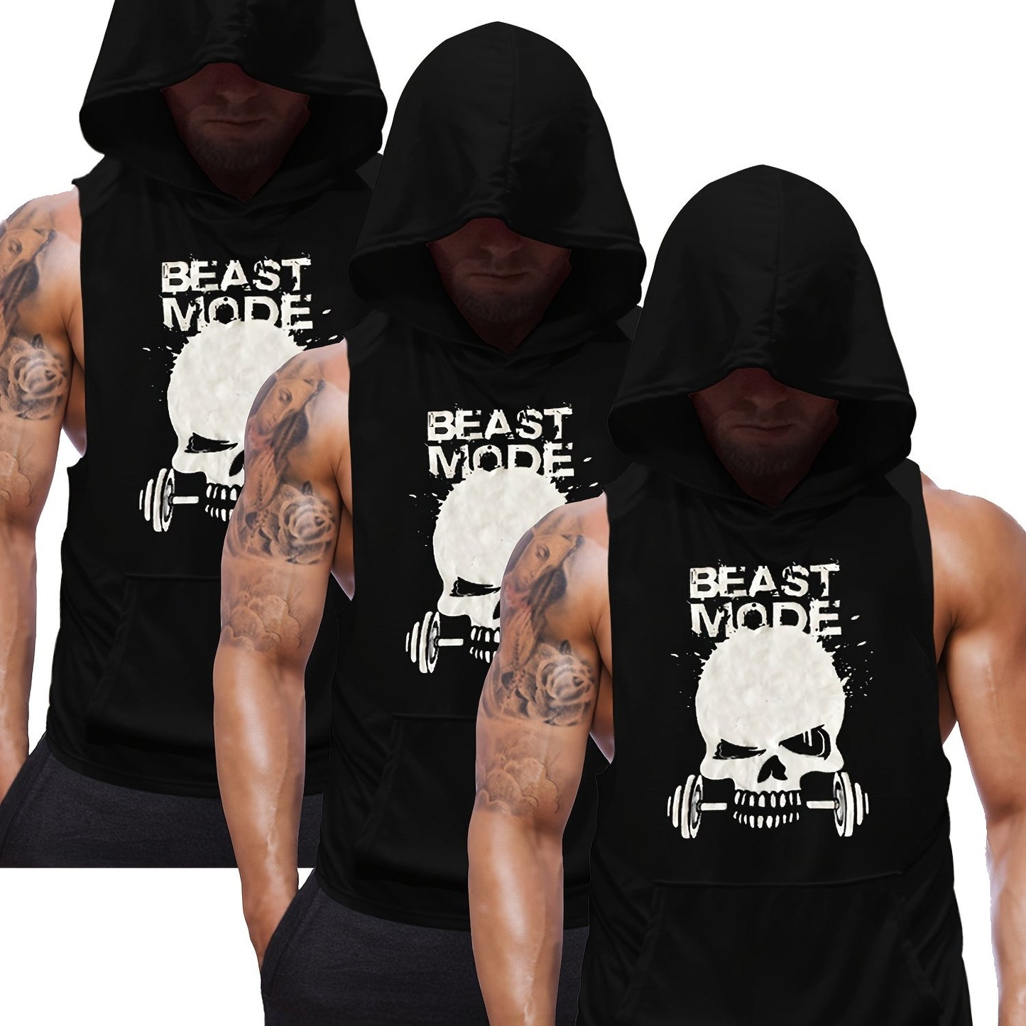 Men's Sleeveless Hooded Workout Tank Tops by QQ
