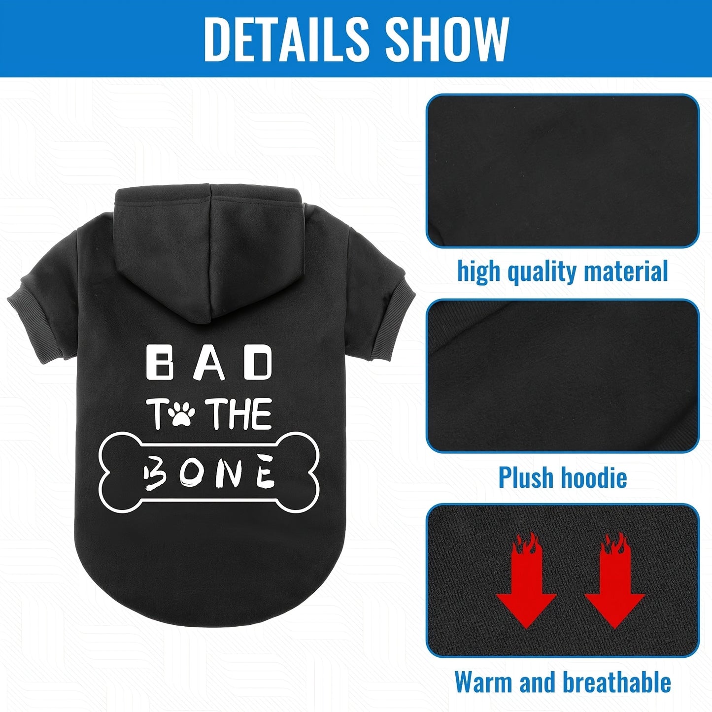 BINGPET Bad to the Bone Dog Hoodie for All Seasons