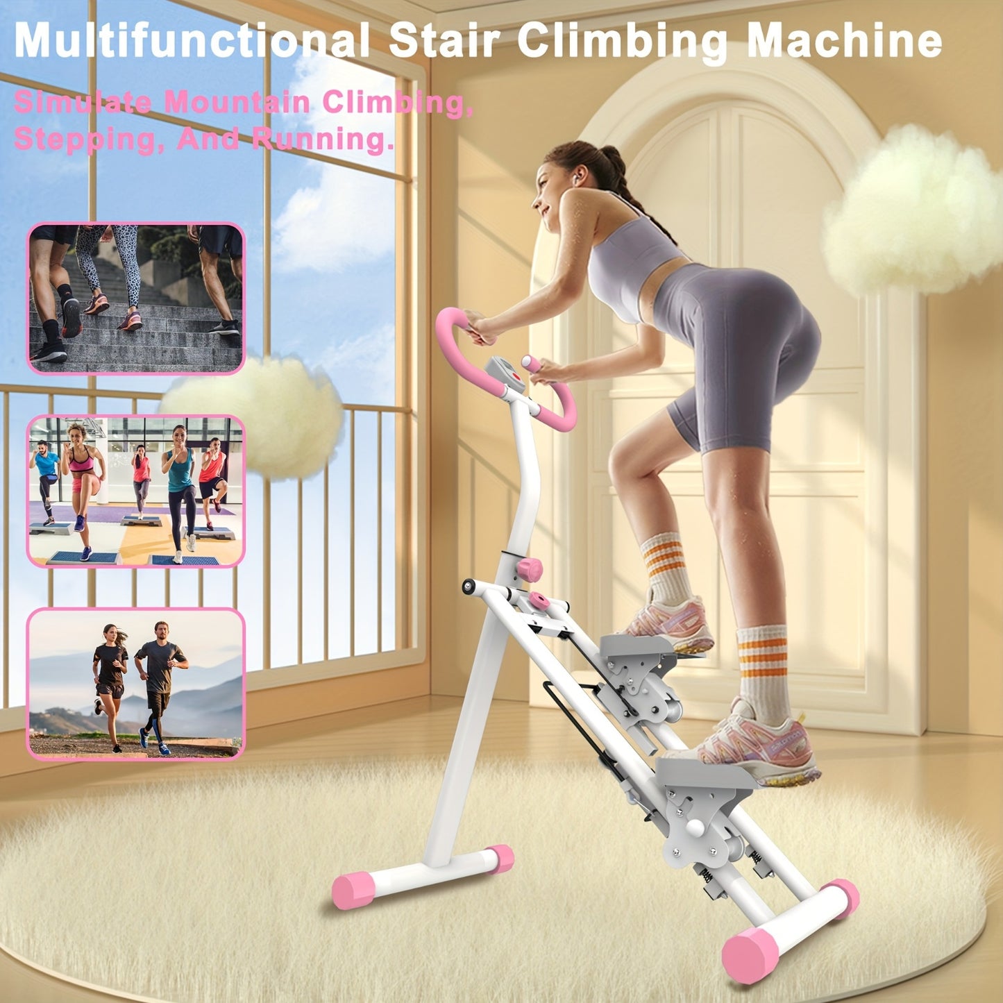 Compact Folding Vertical Climber Machine - Stair Stepper For Home Gym Exercise - Adjustable Handlebar & Pedals, Extended Step Range For Full-Body Workout - Revitalize Mind Body
