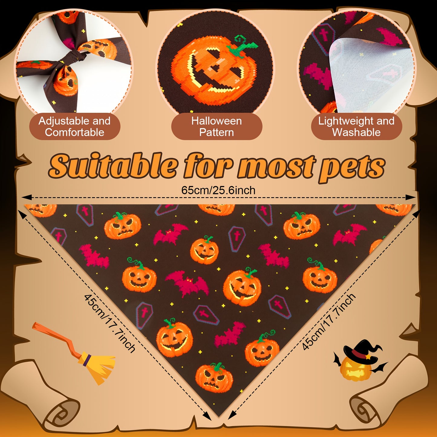 PATELAIB Halloween Dog Bandanas and Adjustable Bibs