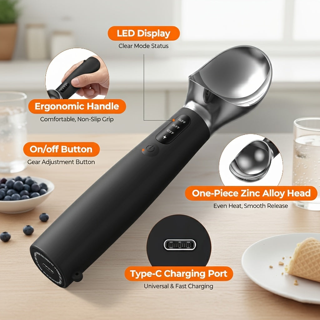 Handheld Electric Heated Ice Cream Scoop With Rechargeable Battery - Revitalize Mind Body