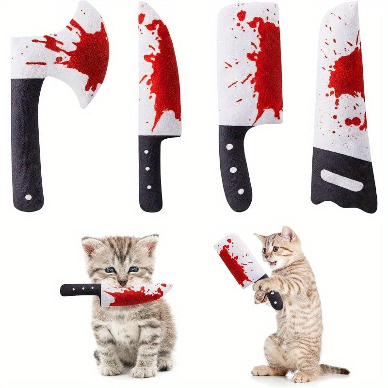 4pcs Cat Toys Horror KnifeShaped Kitten Crinkly Sound Toys Indoor Exercise for All Cat Breeds 6.5 Inches, Without Battery - Revitalize Mind Body