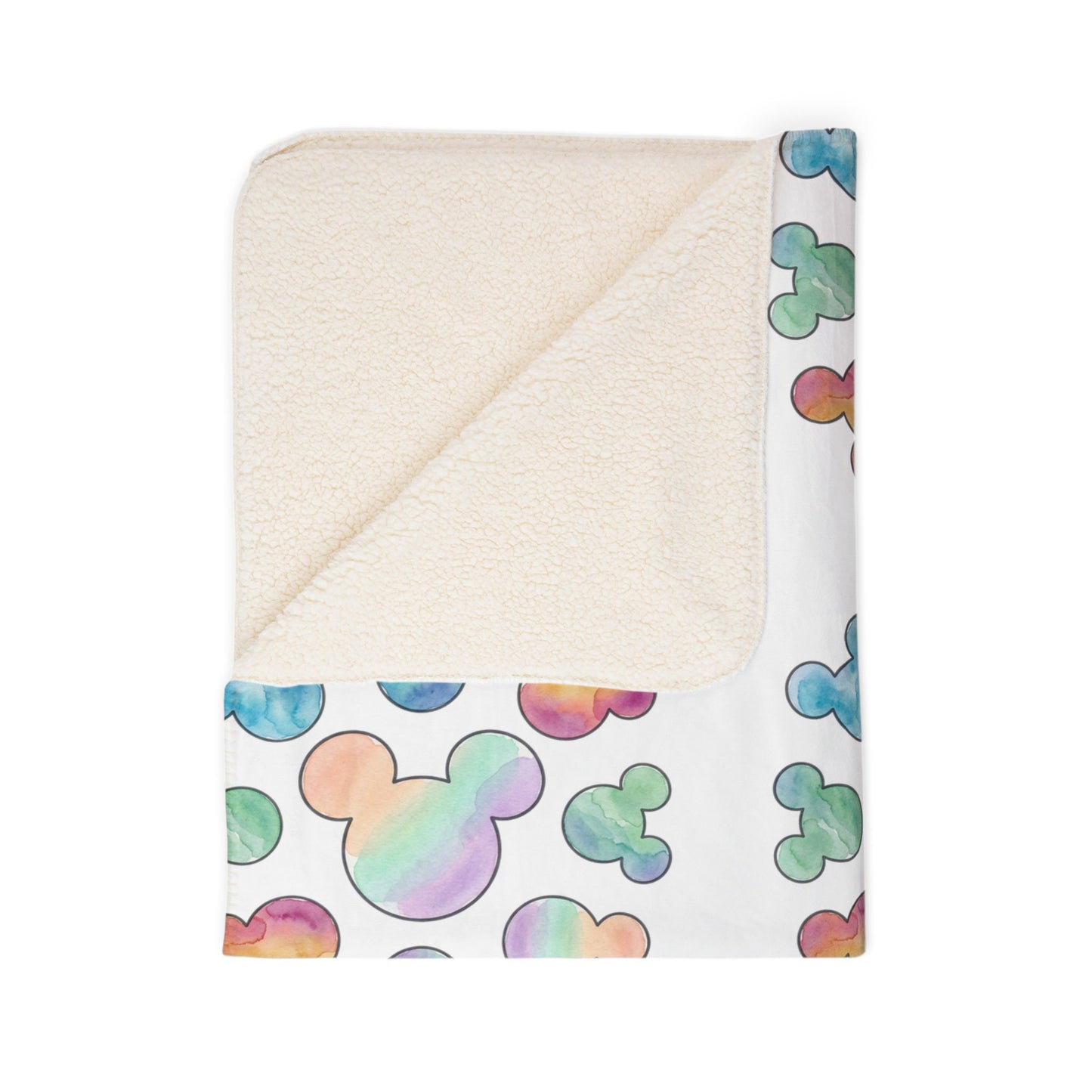 Pastel Mickey Head Pattern Fleece Sherpa Blanket | Teal Watercolor Mouse Print - Revitalize Mind Body