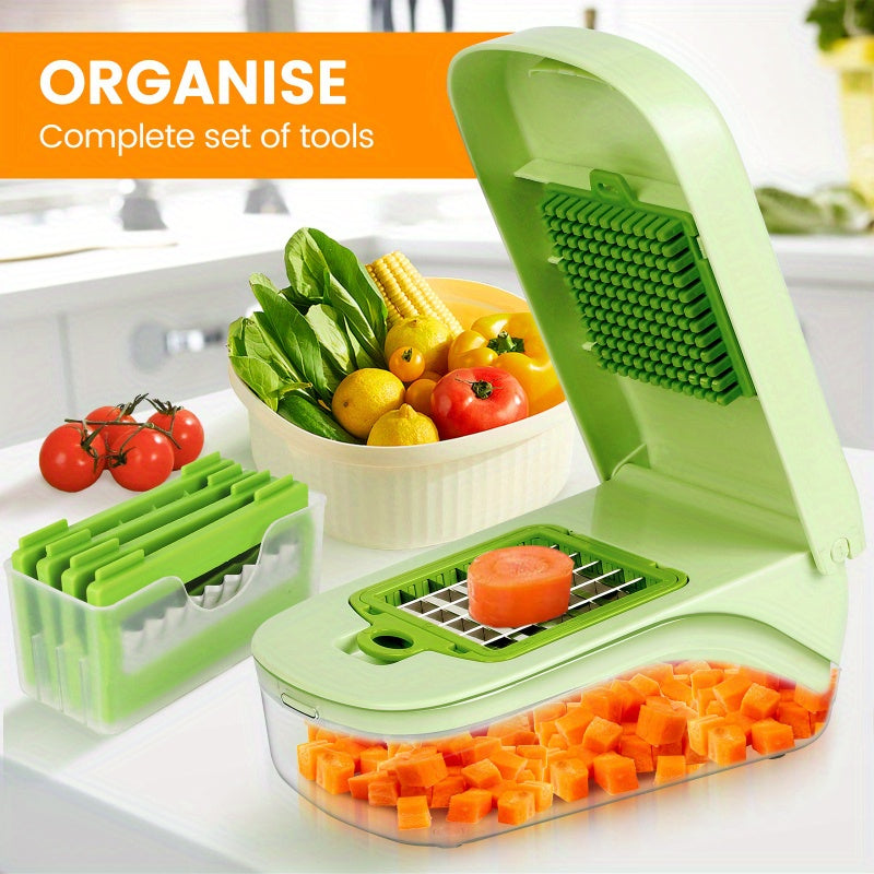 Green Multi-Functional Manual Vegetable Chopper & Slicer - Stainless Steel Grater for Shredding, Slicing Onions, Potatoes, and Fruits - Includes Interchangeable Attachments for Grating, Slicing, and Julienne Cuts - Perfect fo - Revitalize Mind Body