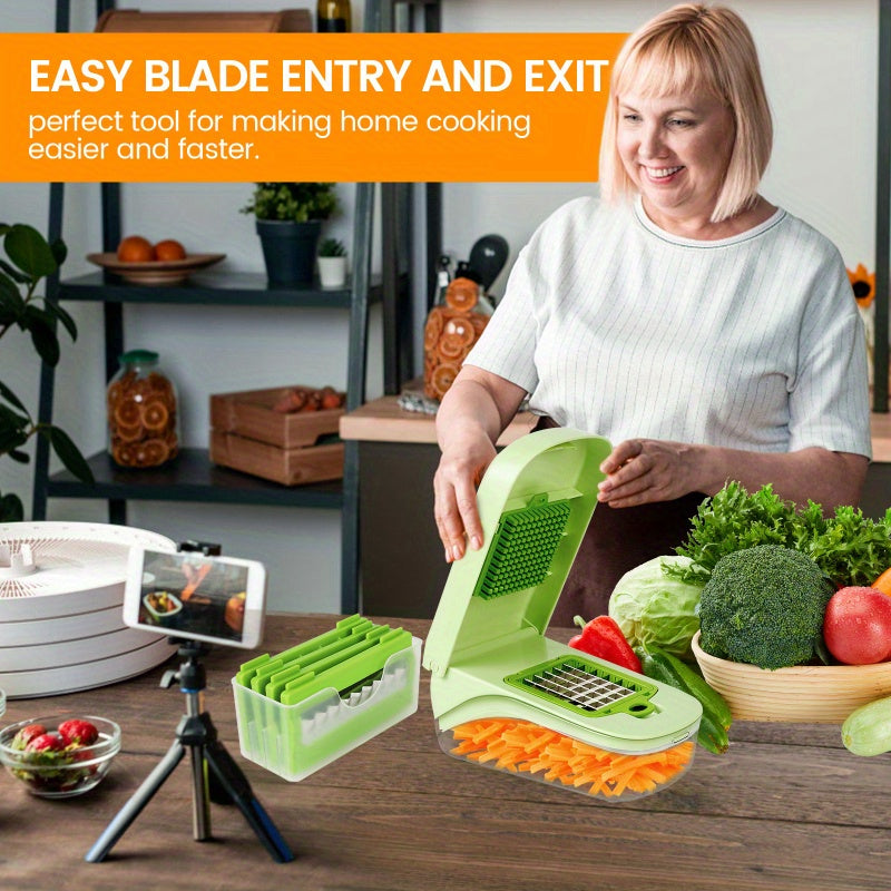 Green Multi-Functional Manual Vegetable Chopper & Slicer - Stainless Steel Grater for Shredding, Slicing Onions, Potatoes, and Fruits - Includes Interchangeable Attachments for Grating, Slicing, and Julienne Cuts - Perfect fo - Revitalize Mind Body