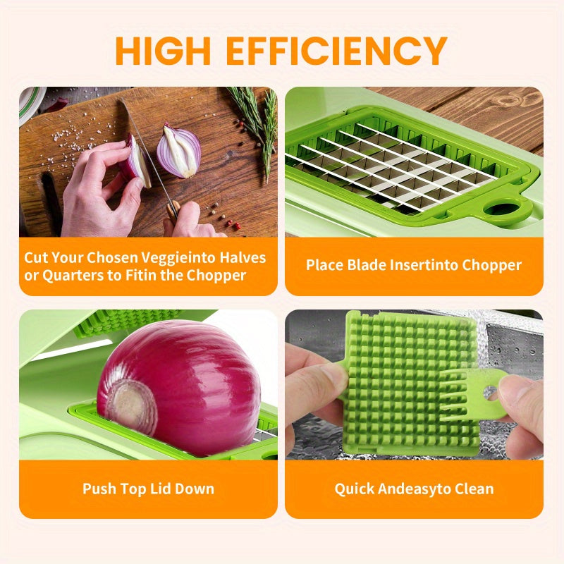 Green Multi-Functional Manual Vegetable Chopper & Slicer - Stainless Steel Grater for Shredding, Slicing Onions, Potatoes, and Fruits - Includes Interchangeable Attachments for Grating, Slicing, and Julienne Cuts - Perfect fo - Revitalize Mind Body
