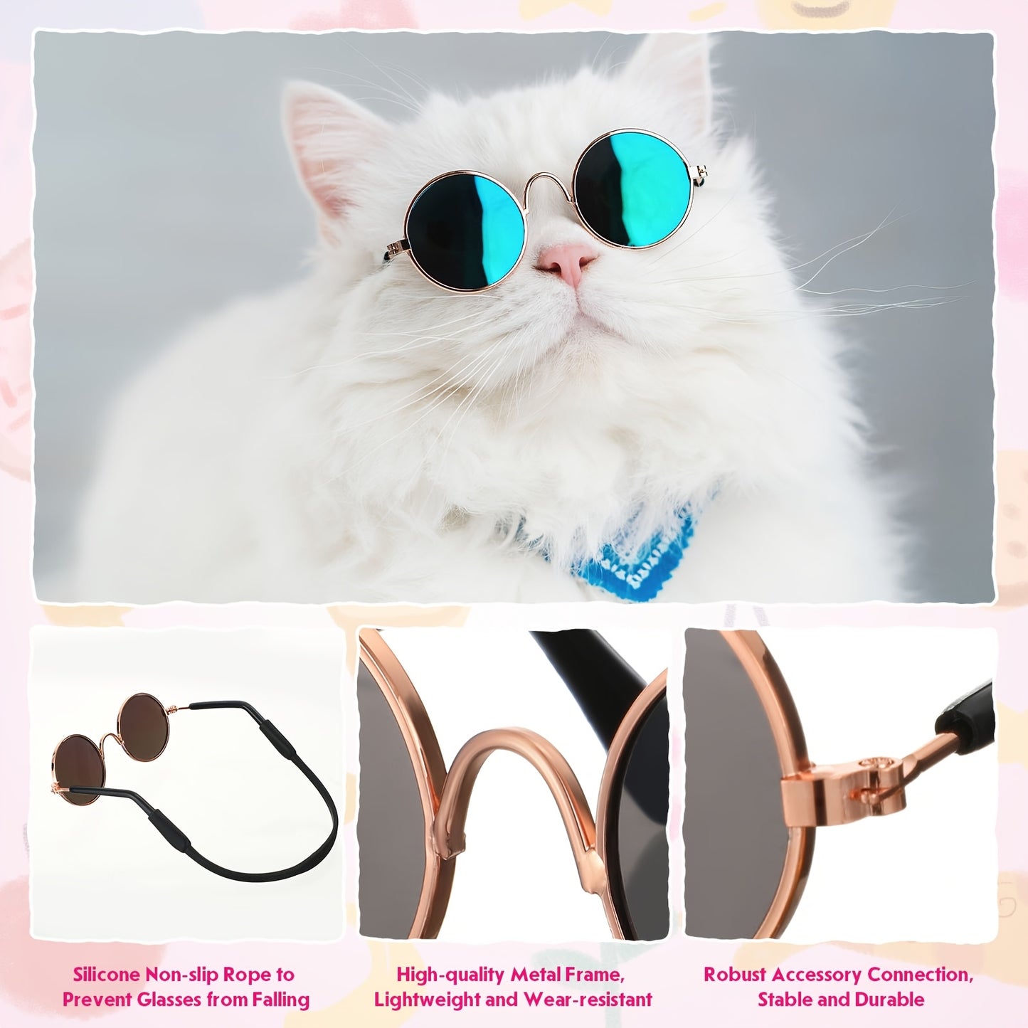 OUTUSBreed 8pcs Pet Costume Set Cat Glasses Tuxedo Necktie