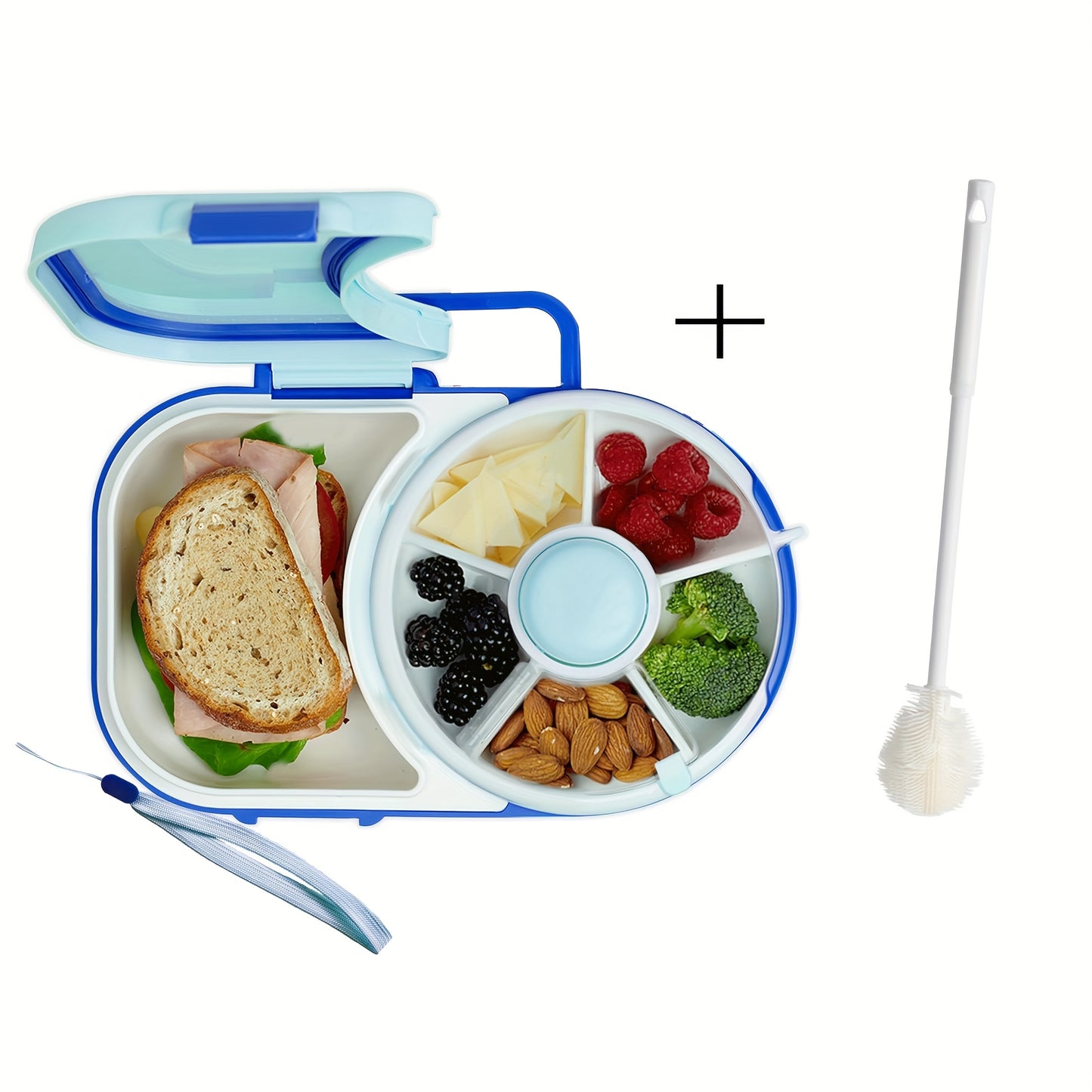Faridabio 1pc Portable Tote Bag Rotating Lunch Box Picnic Snack Tray School With Lunch Box Picnic Camping Snacks Rotating Fruit Tray Sealed Dry Fruit Tray Moisture Resistant And Silicone Cleaning Brush - Revitalize Mind Body