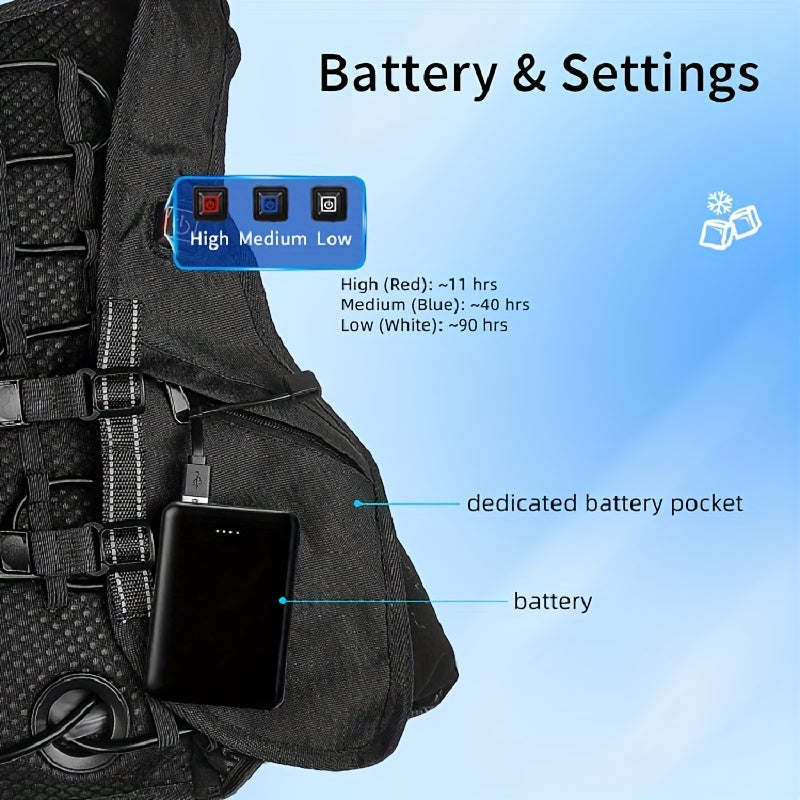 Premium Water-Cooling Vest For Men & Women | 5s Quick Cooling, Long-Lasting Cooling Vest With Ice Packs & Rechargeable Battery, Adjustable Cooling Modes, Ultra-Portable UV-Resistant Design For Outdoor, Sports, Work & Hot Summ - Revitalize Mind Body