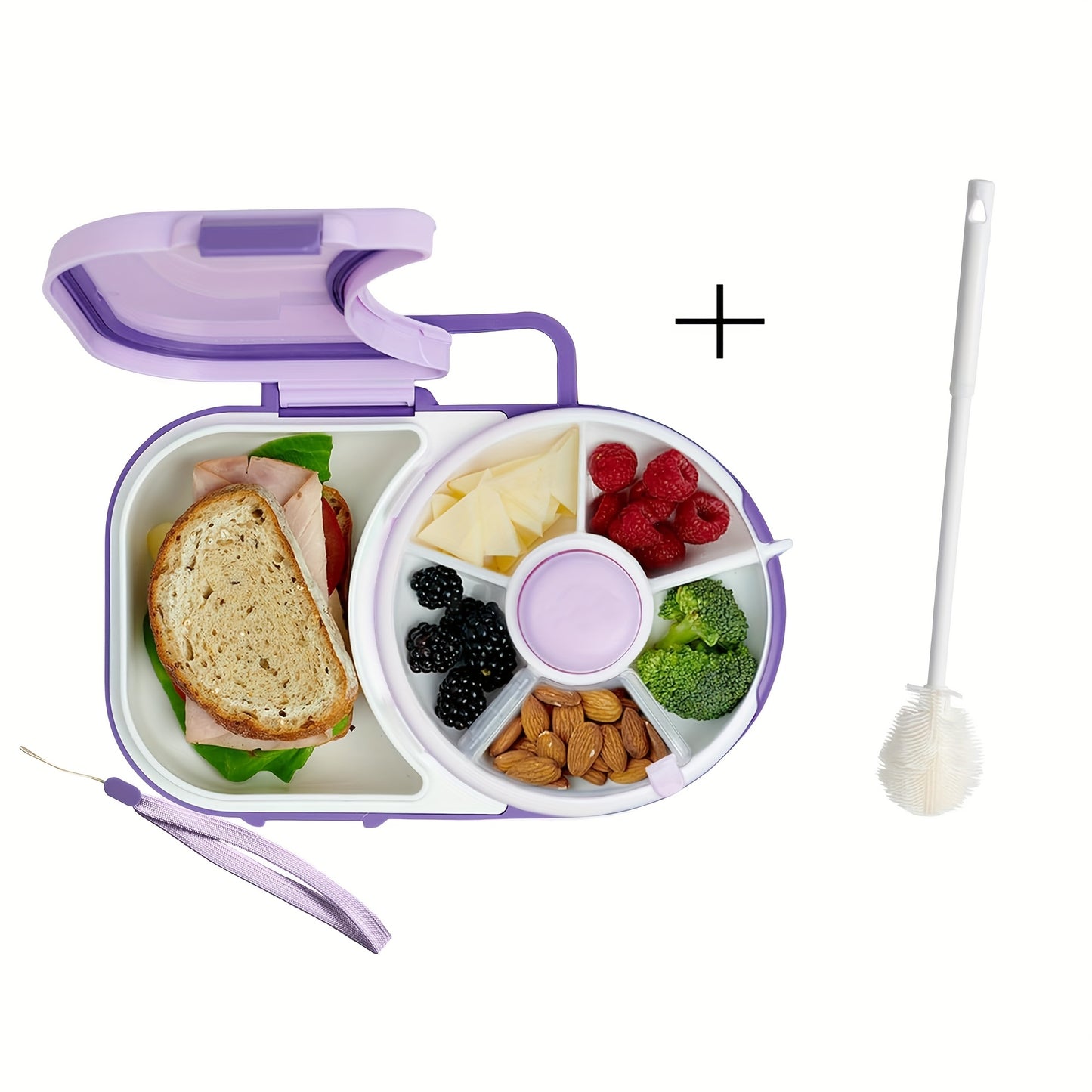 Faridabio 1pc Portable Tote Bag Rotating Lunch Box Picnic Snack Tray School With Lunch Box Picnic Camping Snacks Rotating Fruit Tray Sealed Dry Fruit Tray Moisture Resistant And Silicone Cleaning Brush - Revitalize Mind Body