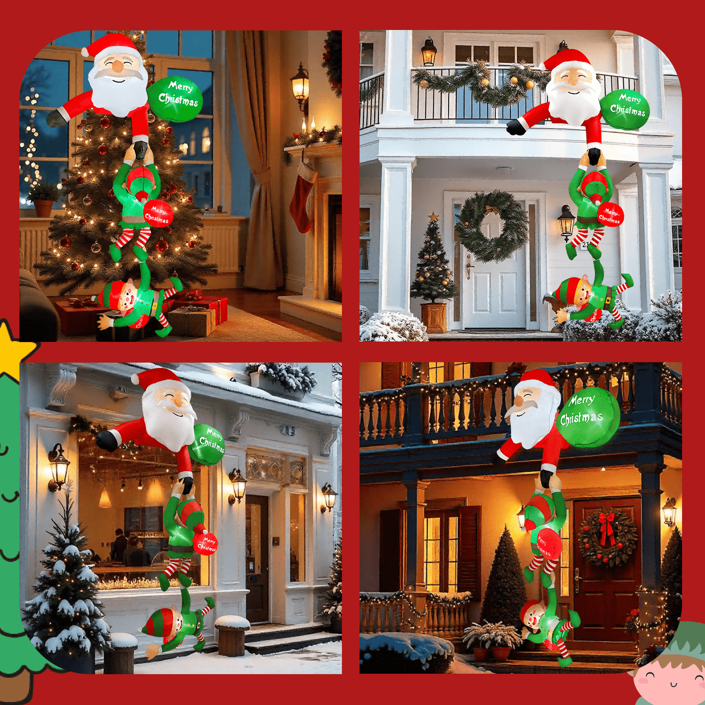 Hanging Christmas Inflatable Santa Elves Outdoor Decor