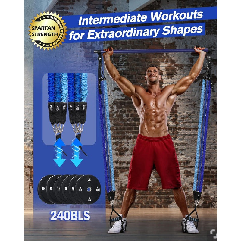 Pilates Bar Kit With Resistance Bands 20 To 240 LBS