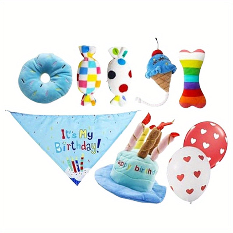 9 Pack Interactive Dog Birthday Toy Set Plush Squeaky