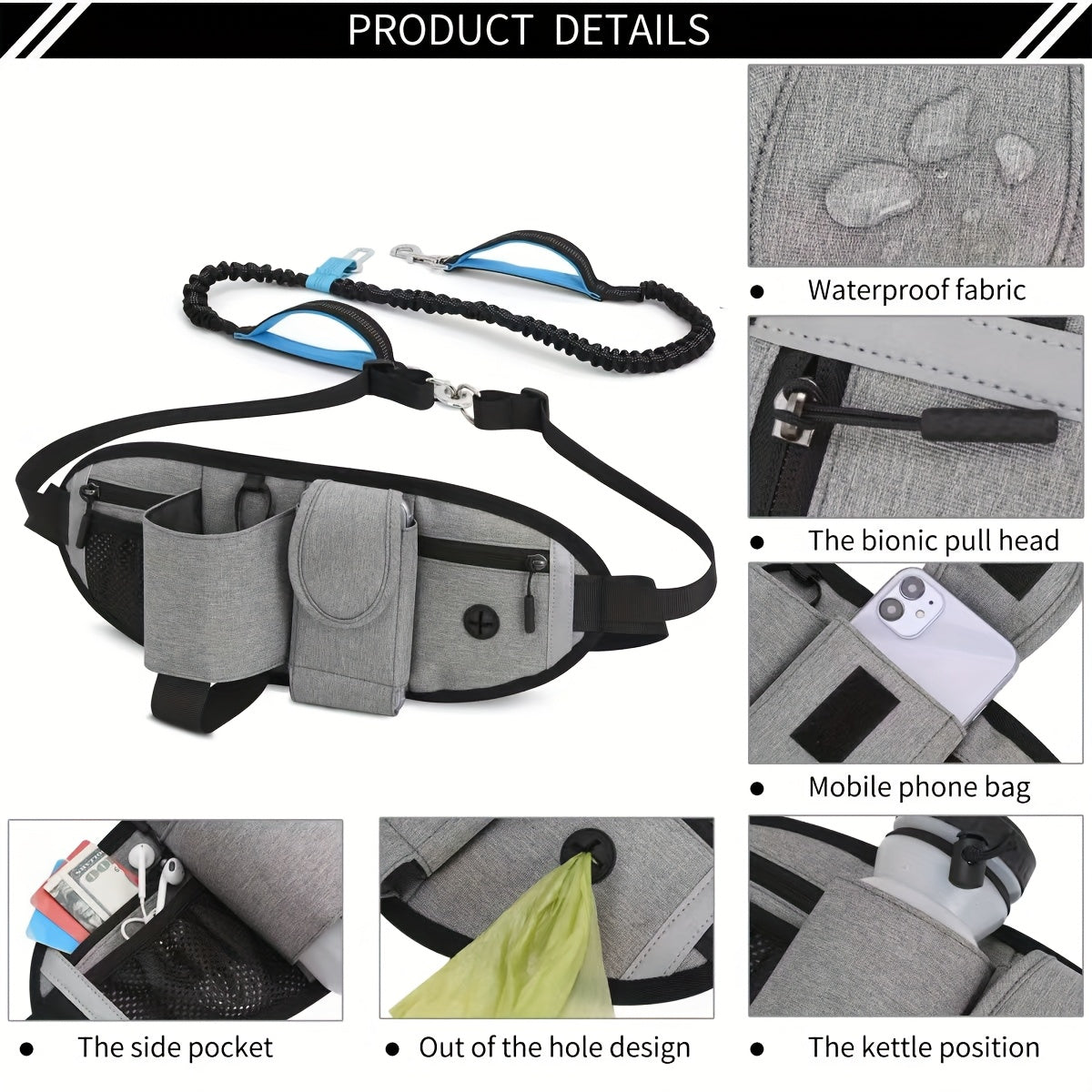 A Retractable Dog Leash with a Waist Bag, Convenient for Walking Dogs, Featuring a Hands-Free Design And an Adjustable Belt, Suitable for Running And Training. - Revitalize Mind Body