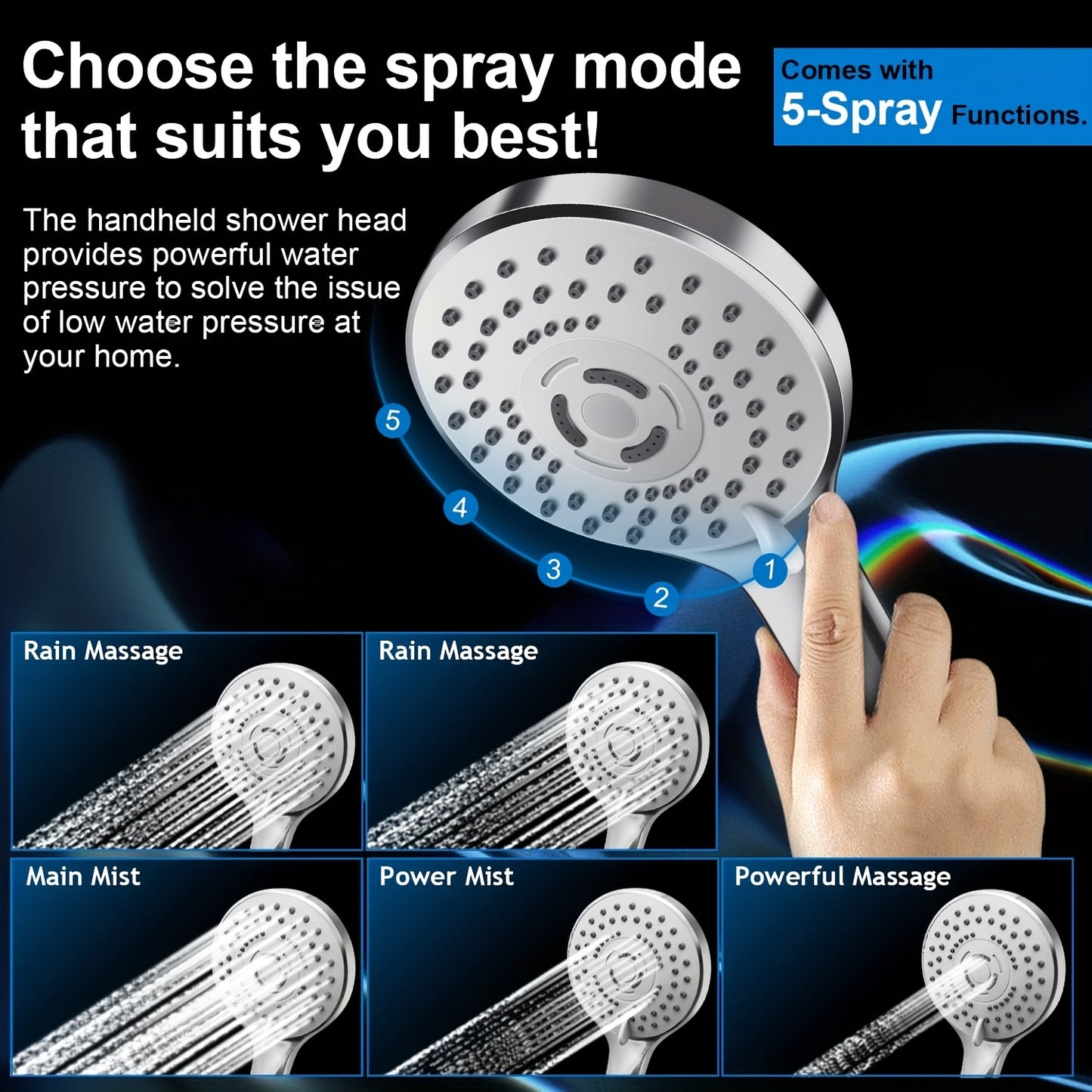 High Pressure Rainfall Shower Head With Adjustable Handheld