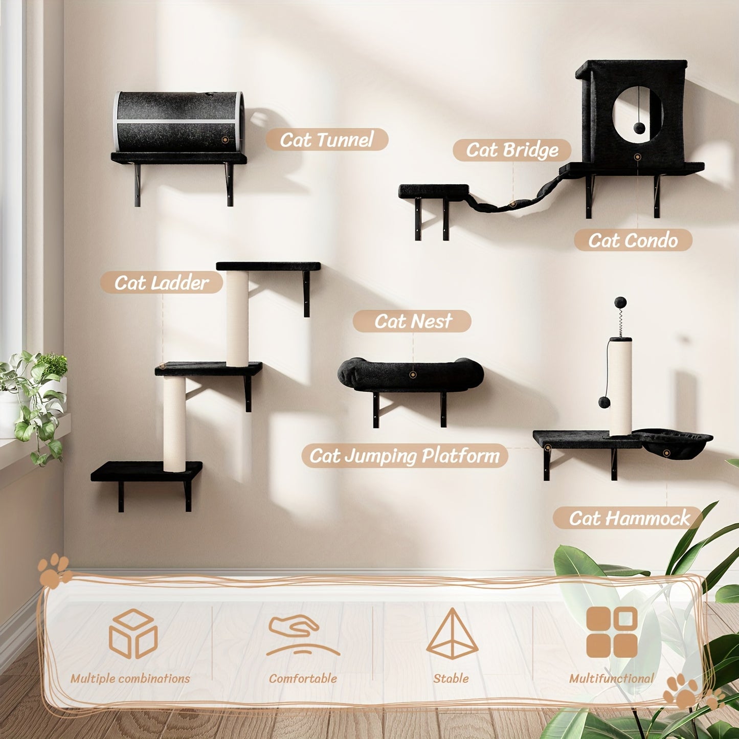 Luxury Cat Climber Set With House, Tunnel, And Shelves - Revitalize Mind Body