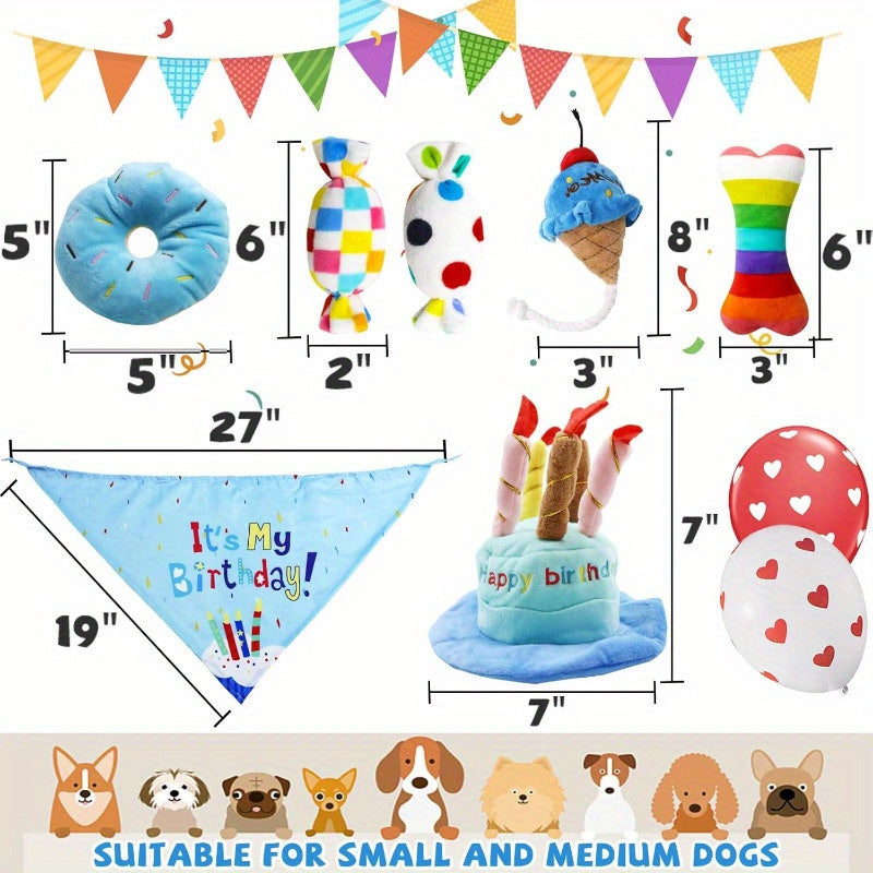 9 Pack Interactive Dog Birthday Toy Set Plush Squeaky