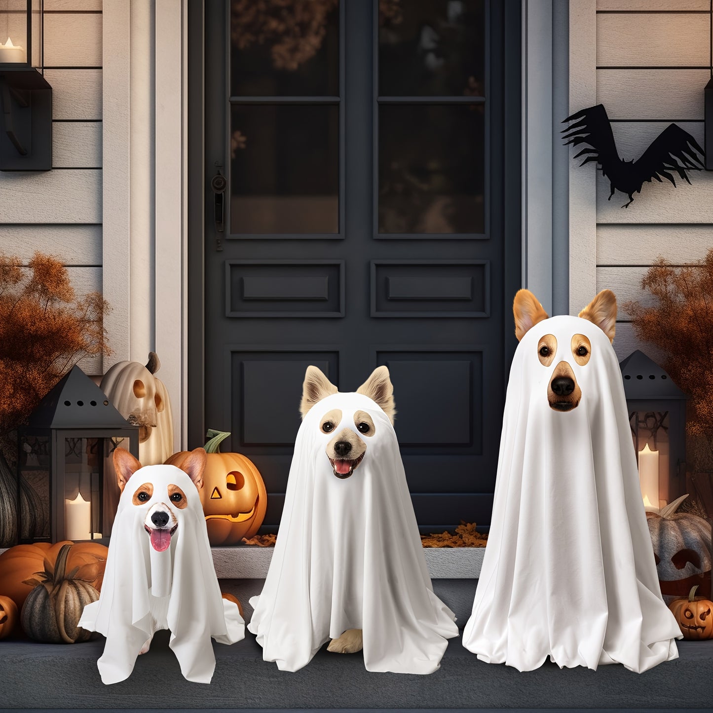 Ghost Dog Costume Set Two Pack For Halloween Pets Cosplay