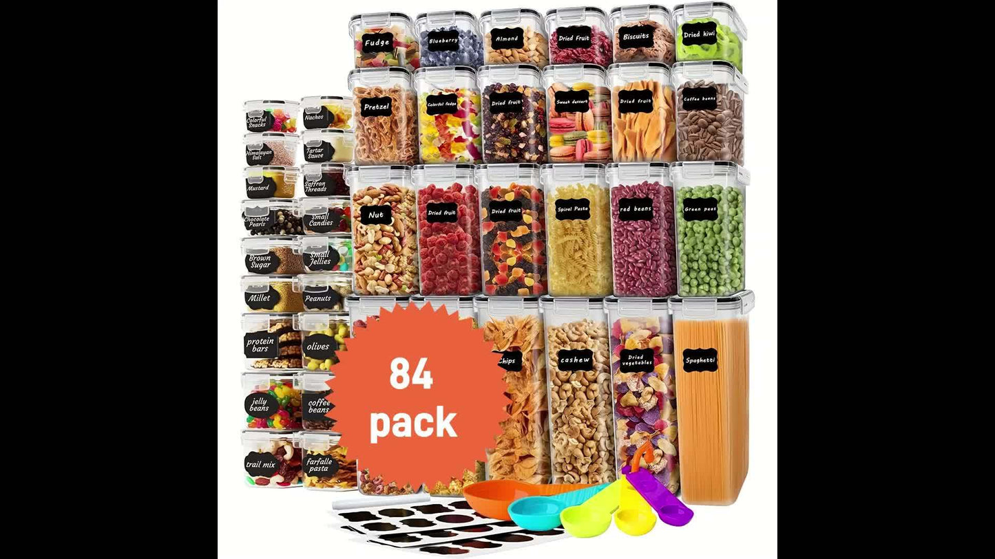 84-Pack Airtight Food Storage Containers Set - BPA-Free, Leak-Proof, Stackable, and Space-Saving Kitchen Organizers with 42 Lids and 42 Boxes, Includes Spoon, Labels, and Pen for Easy Meal Prep and Pantry Organization - Revitalize Mind Body