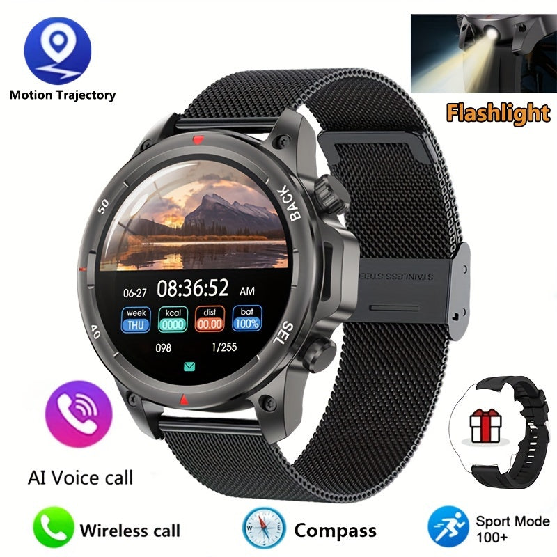 Men's GPS Smart Watch - LED Backlight, 360° HD Screen, AI Voice, Wireless Calls & NFC | Stainless Steel/Silicone Band, Compass, Sports Modes, Father's Day Gift - Revitalize Mind Body