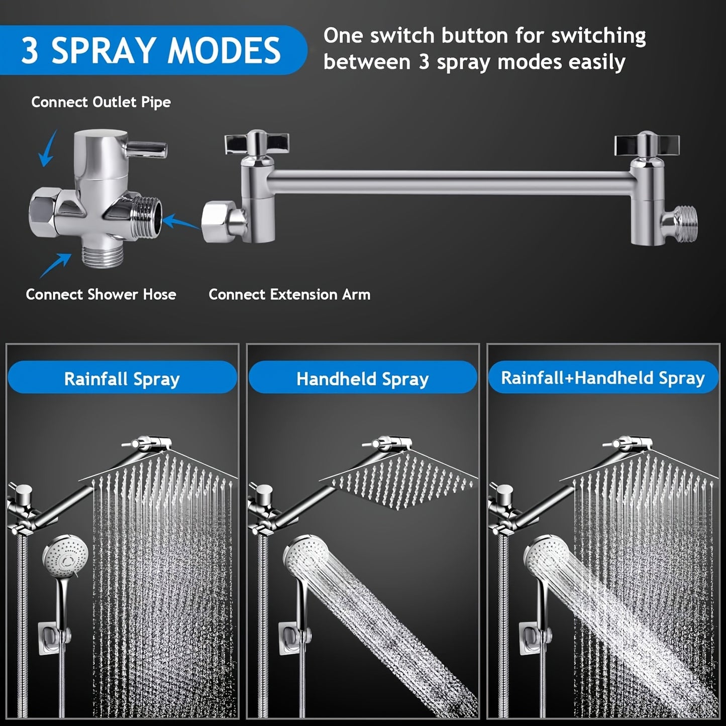 High Pressure Rainfall Shower Head With Adjustable Handheld