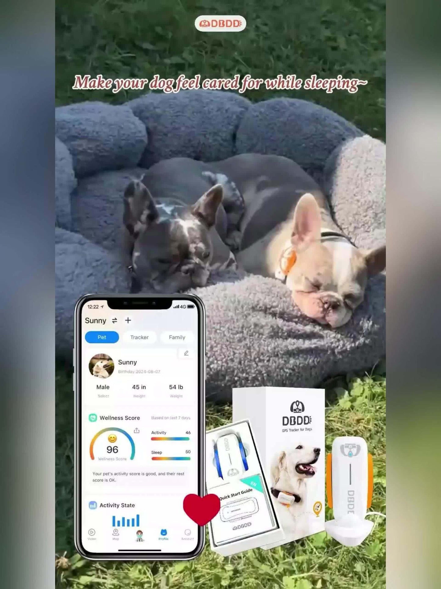 DBDD Dog GPS Tracker Pro Real Time Location and Health