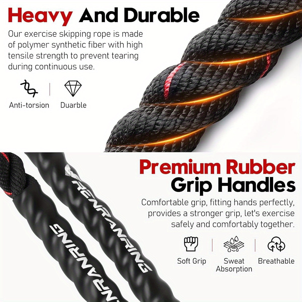 Weighted Jump Rope With 3Lb 4Lb 5Lb Weights For HIIT