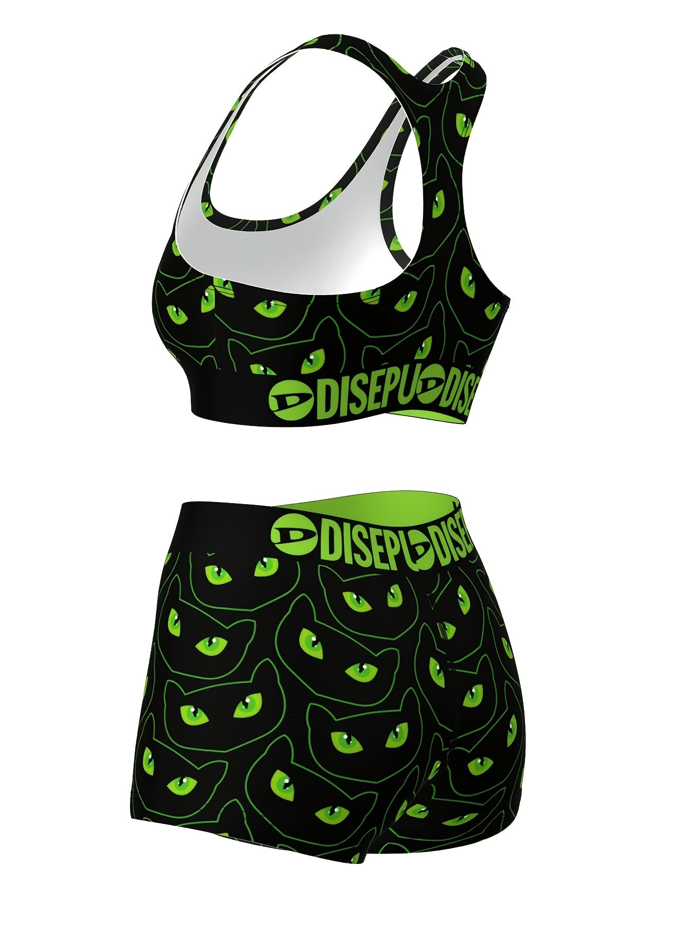 Cat Eye Print Sports Bra And Shorts Set Breathable Two Piece For Gym And Yoga - Revitalize Mind Body