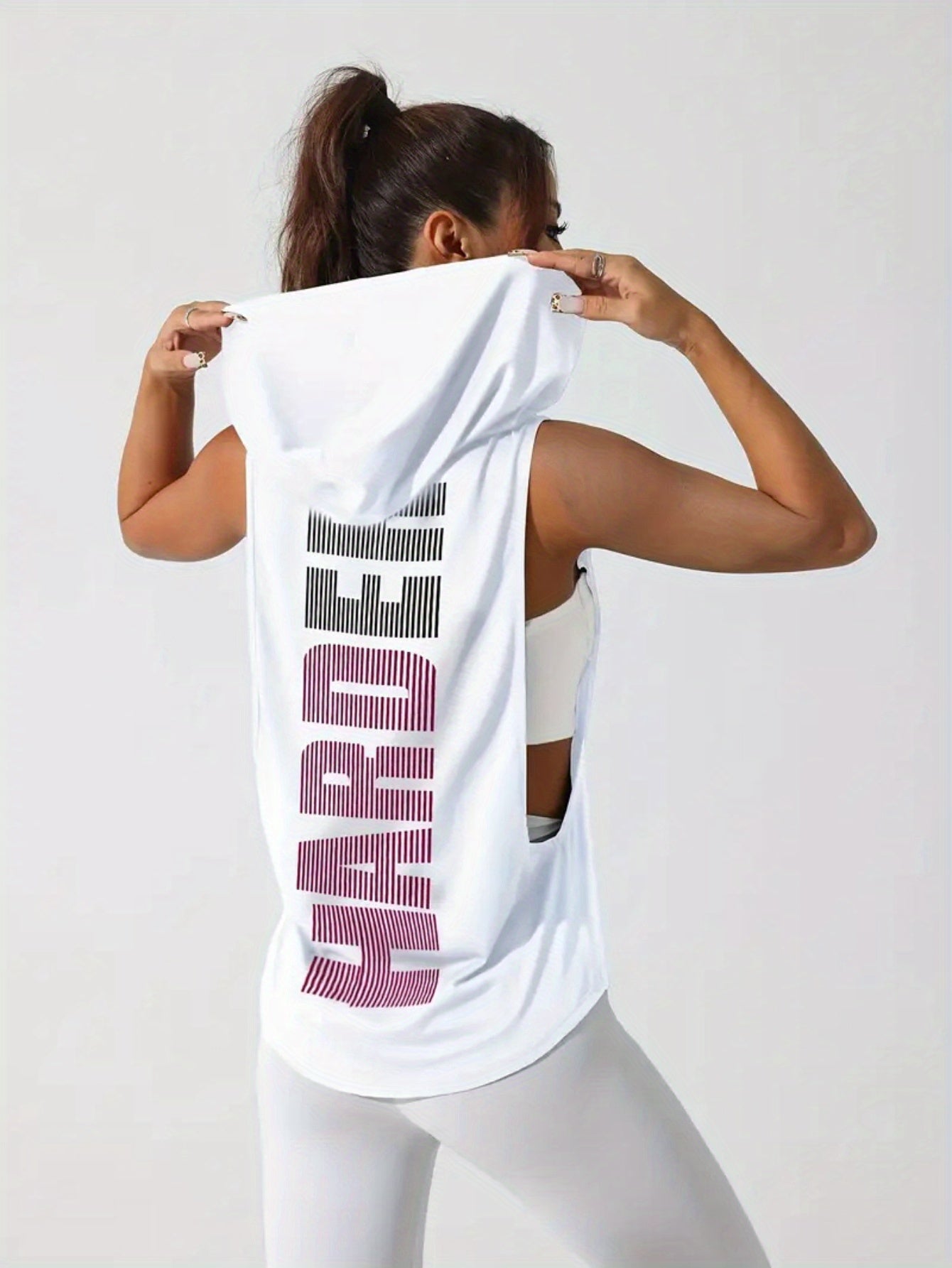 Graphic Print Hooded Tank Top Y2K Style For Women Polyester