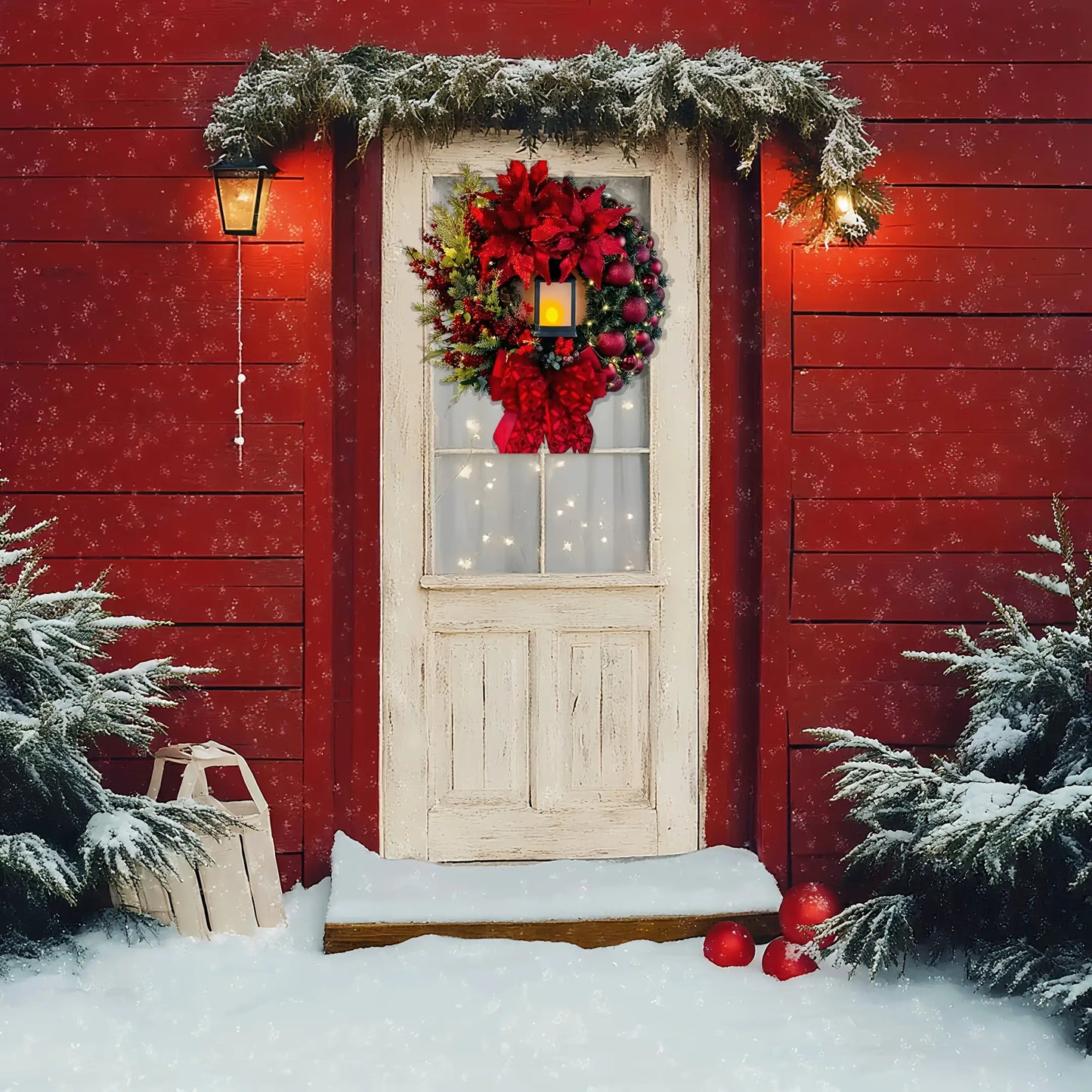 Large Artificial Glowing Christmas Wreath UV Resistant Indoor Outdoor