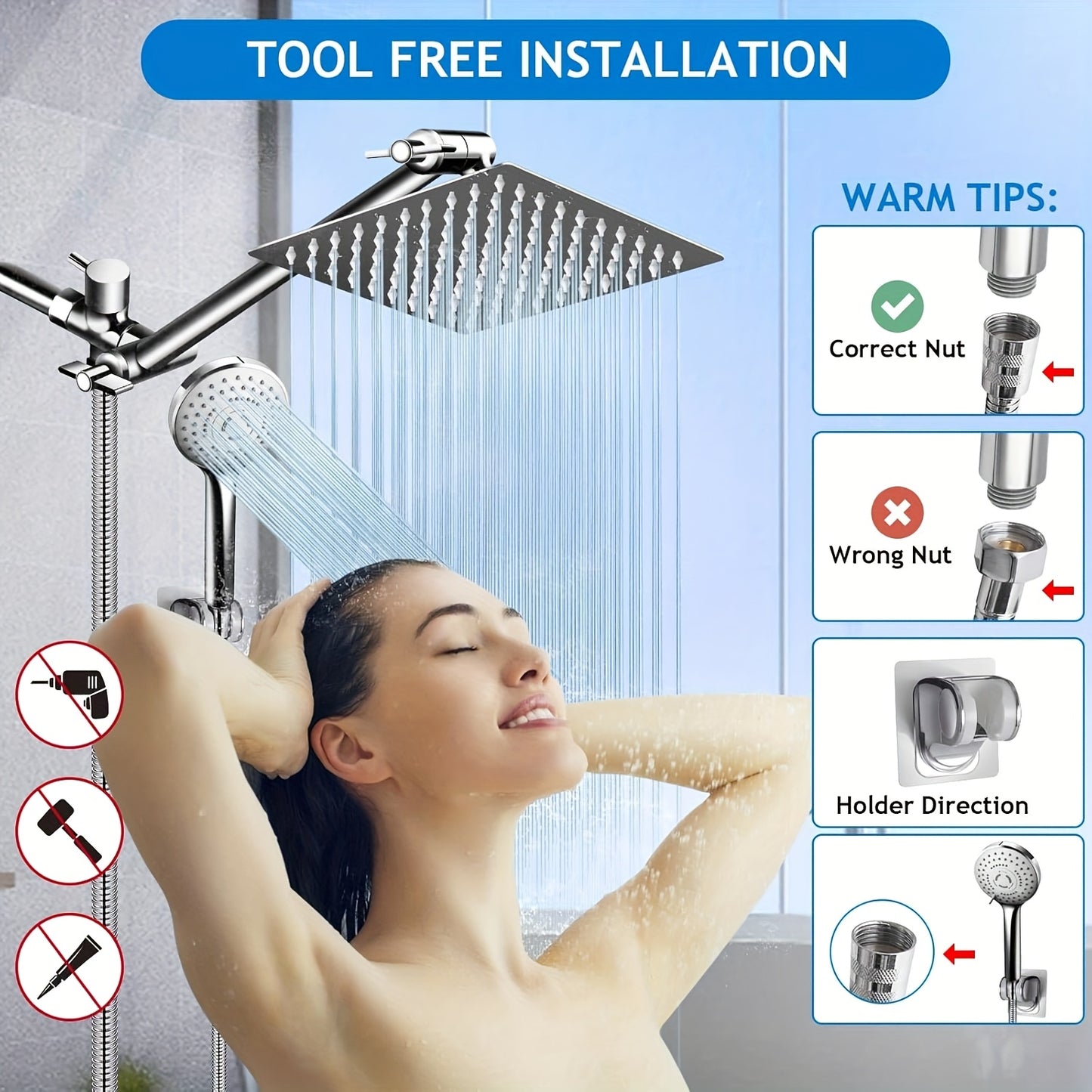 High Pressure Rainfall Shower Head With Adjustable Handheld