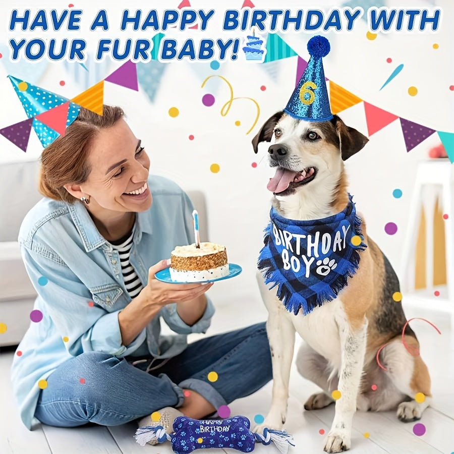 Dog Birthday Party Set with Bandana Bow Tie and Toys