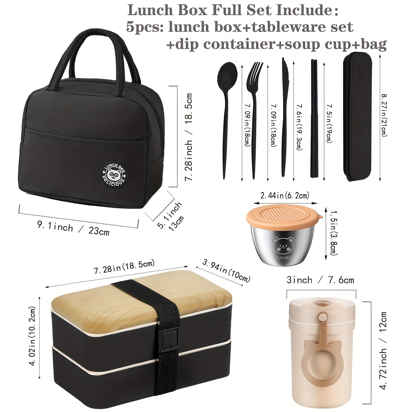 60OZ Double-layer Lunch Box Set: Lunch Box+soup Cup+tableware+dipping Dish+meal Bag. Prepare Your Favorite Lunch For Him/her, Suitable For Outdoor/long-distance Driving. - Revitalize Mind Body