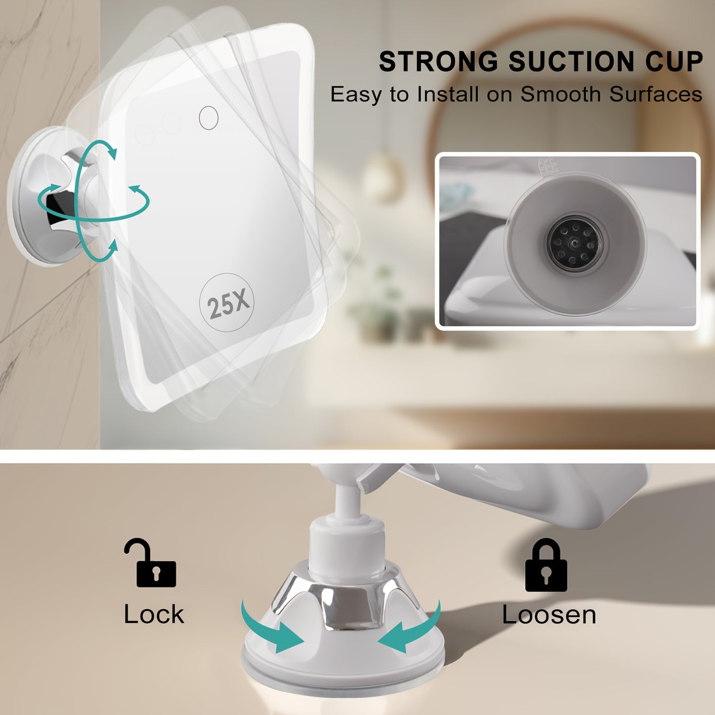 FANCYSEEU 25X Magnifying LED Makeup Mirror 3 Modes 2000mAh
