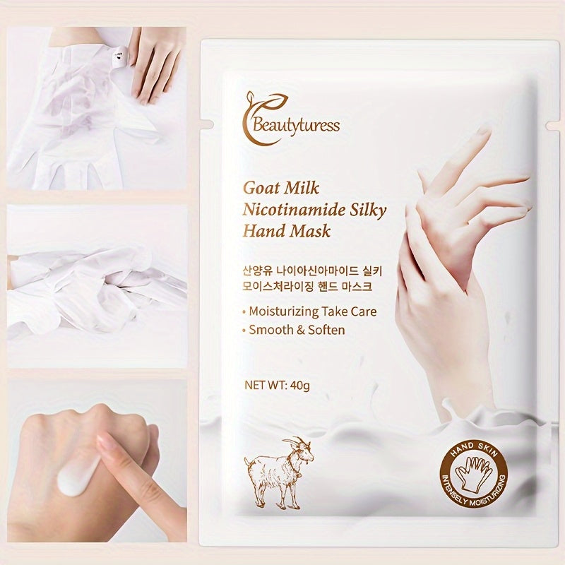 Goat Milk & Nicotinamide Hand Masks - 20 Pairs, Hypoallergenic, Moisturizing, Glycerin-Infused, Unscented, for Smooth & Soft Hands - Revitalize Mind Body