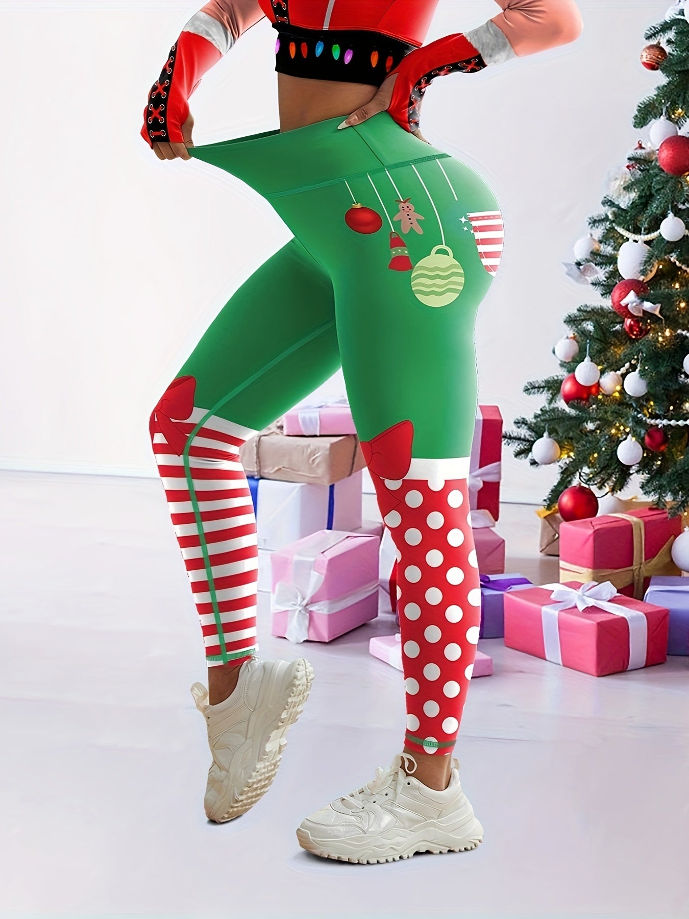 Festive Christmas Elf Leggings With High Waist Yoga Fit
