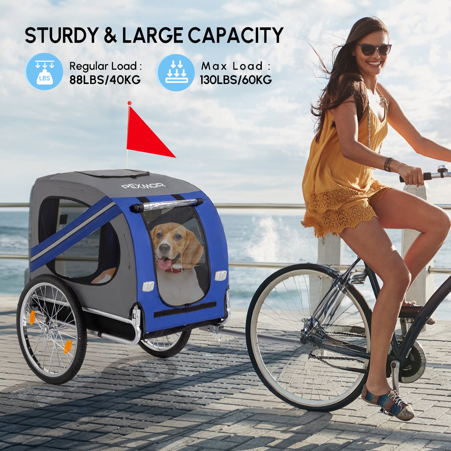 Folding Dog Bike Trailer Pet Cart for Bicycle w/Universal Hitch & 3 Entrances, Bike Wagon Cargo Carrier w/Quick Release 20" Wheels - Revitalize Mind Body