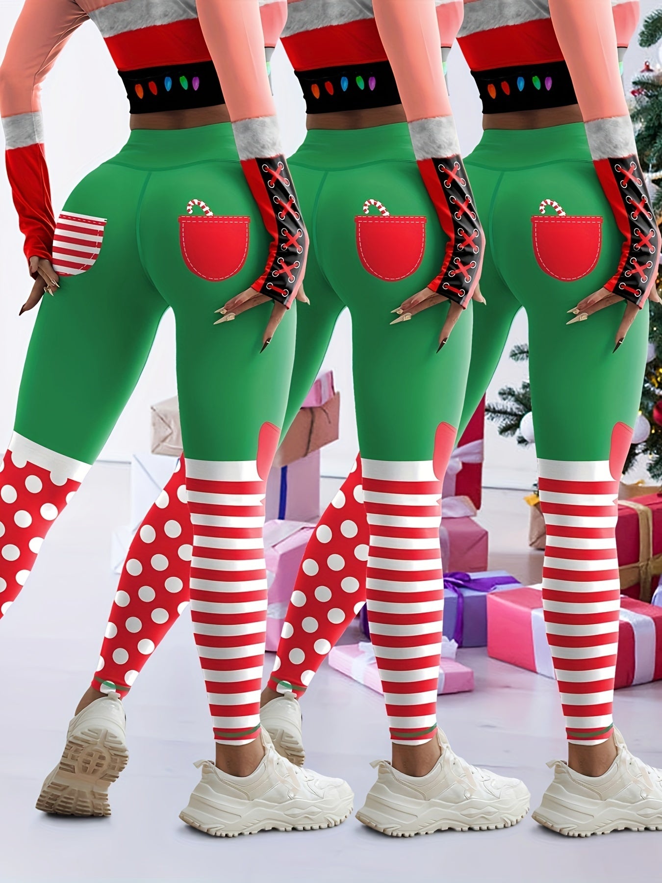 Festive Christmas Elf Leggings With High Waist Yoga Fit