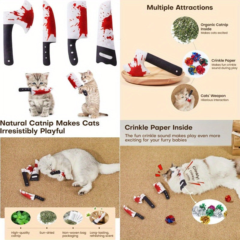 4pcs Cat Toys Horror KnifeShaped Kitten Crinkly Sound Toys Indoor Exercise for All Cat Breeds 6.5 Inches, Without Battery - Revitalize Mind Body