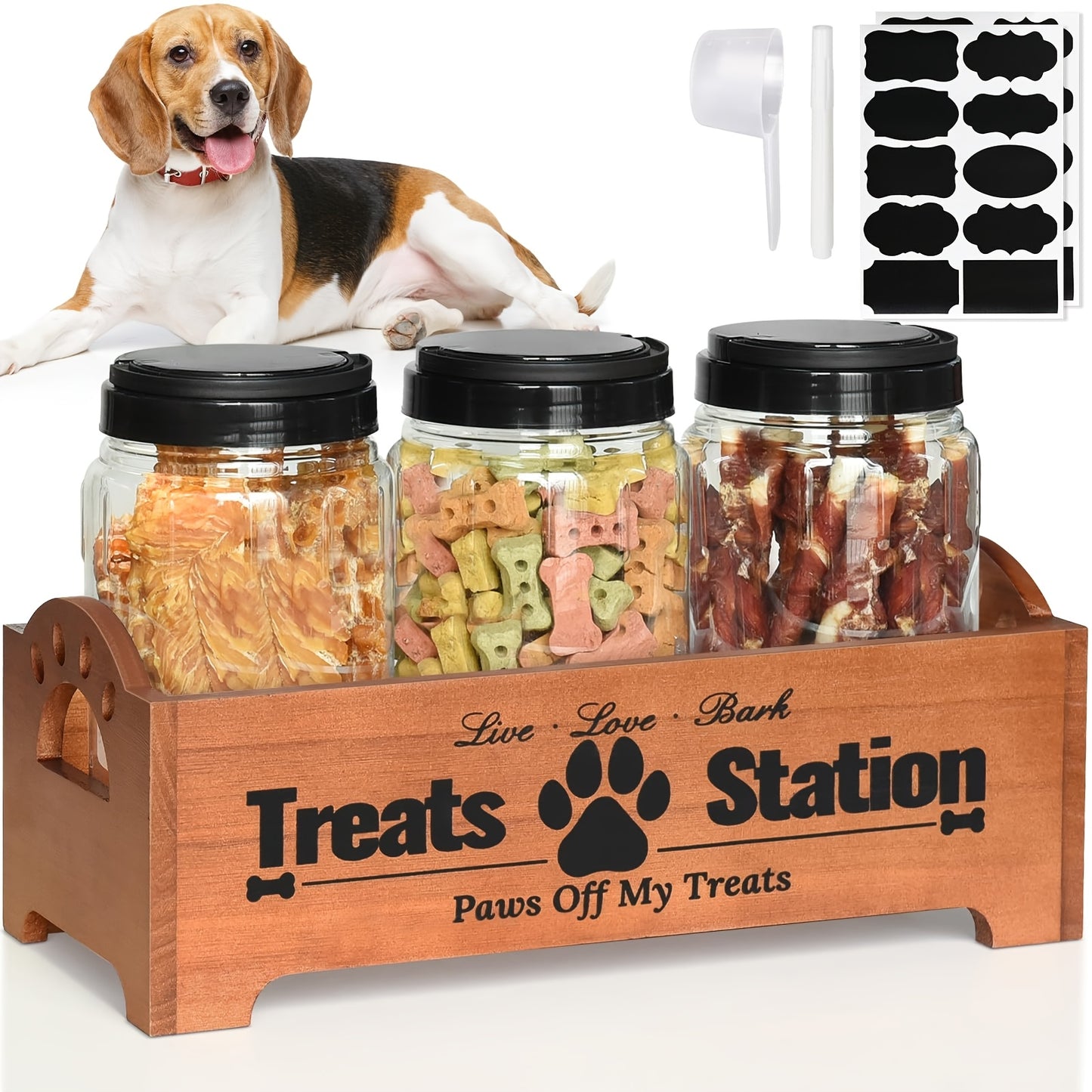 Wooden Dog Treat Container Farmhouse Pet Food Storage
