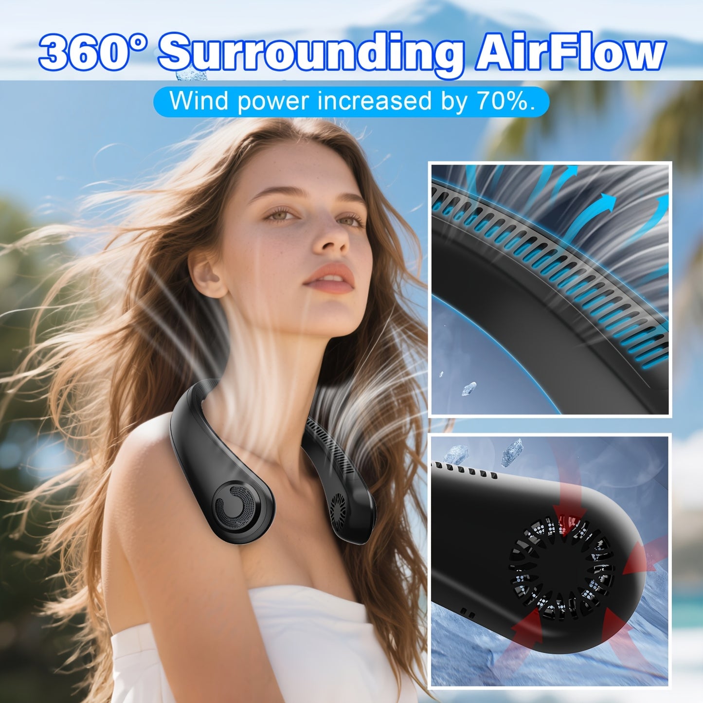 Neck Fan, Portable Personal Cooling Bladeless Sports Neck Fan, 5-Speed Wind Speed+omni-Directional Airflow + Anti-Slip Design, Ultra-Lightweight Body, Twistable Frame, Ultra-Low Noise, Suitable For Outdoor, Indoor, Travel And - Revitalize Mind Body
