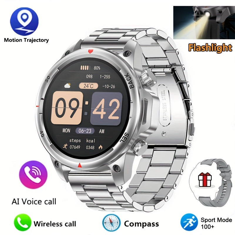 Men's GPS Smart Watch - LED Backlight, 360° HD Screen, AI Voice, Wireless Calls & NFC | Stainless Steel/Silicone Band, Compass, Sports Modes, Father's Day Gift - Revitalize Mind Body