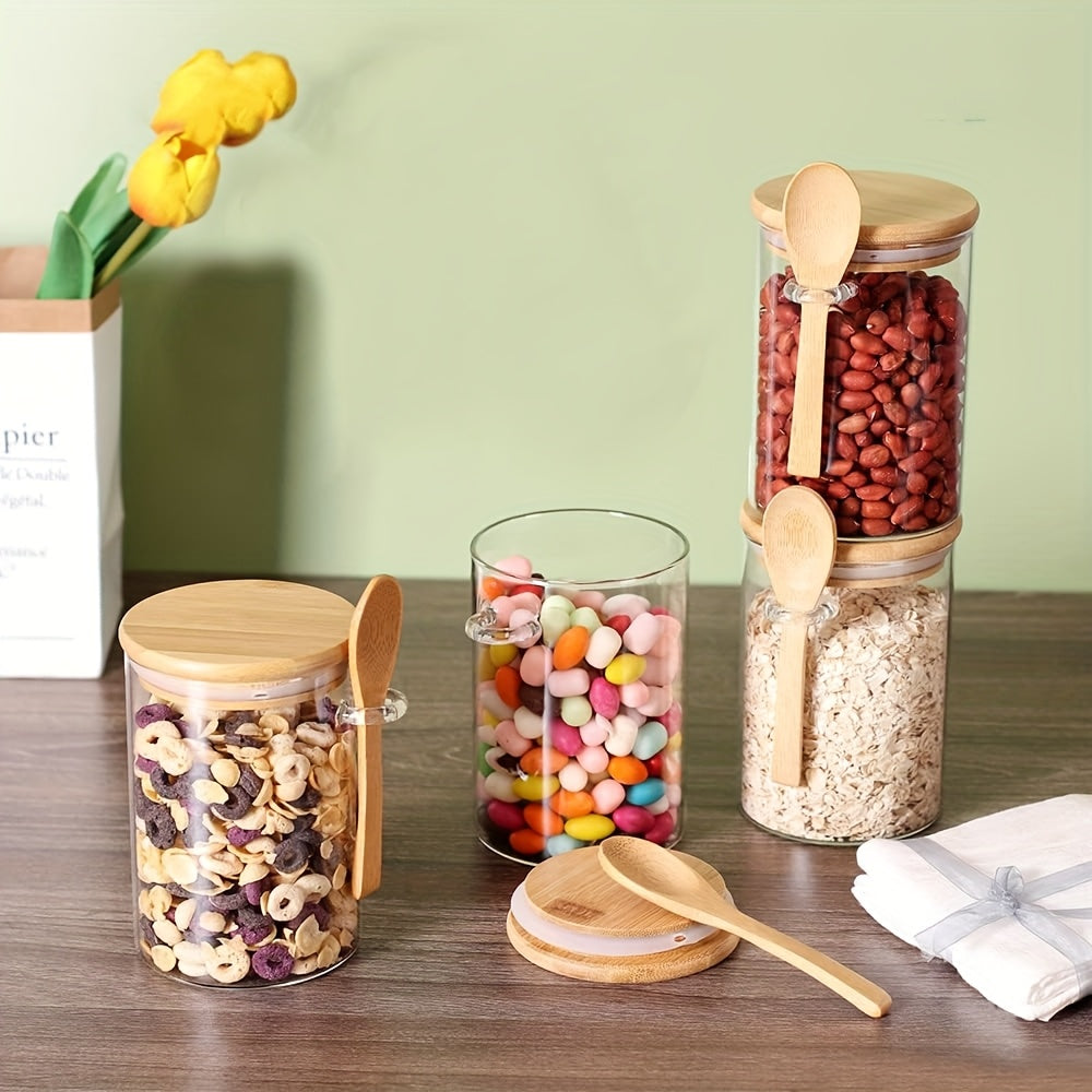 8pcs Overnight Oats Container with Scoop (4 Jars + 4 Scoops), Sealed Salad Jars, Ice Cream Cups, Canned Fruit Storage, Outdoor Bento Boxes, Breakfast Prep Containers - Revitalize Mind Body