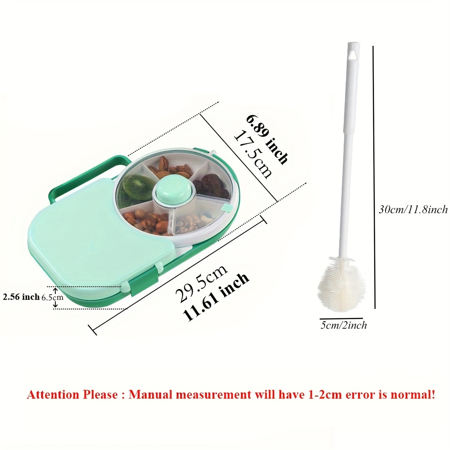 Faridabio 1pc Portable Tote Bag Rotating Lunch Box Picnic Snack Tray School With Lunch Box Picnic Camping Snacks Rotating Fruit Tray Sealed Dry Fruit Tray Moisture Resistant And Silicone Cleaning Brush - Revitalize Mind Body