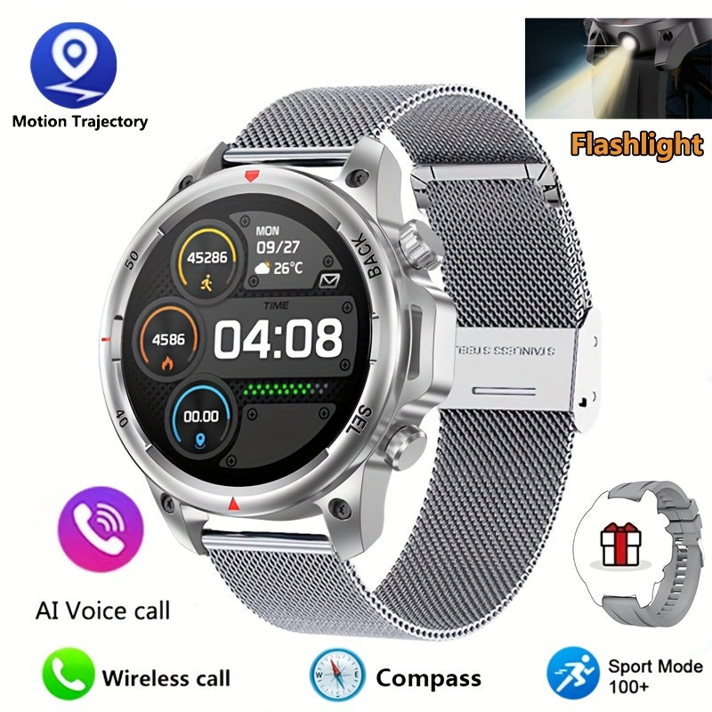 Men's GPS Smart Watch - LED Backlight, 360° HD Screen, AI Voice, Wireless Calls & NFC | Stainless Steel/Silicone Band, Compass, Sports Modes, Father's Day Gift - Revitalize Mind Body
