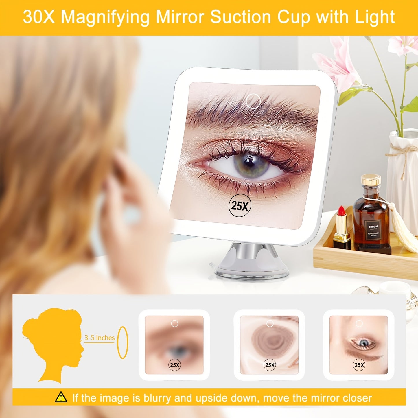 FANCYSEEU 25X Magnifying LED Makeup Mirror 3 Modes 2000mAh
