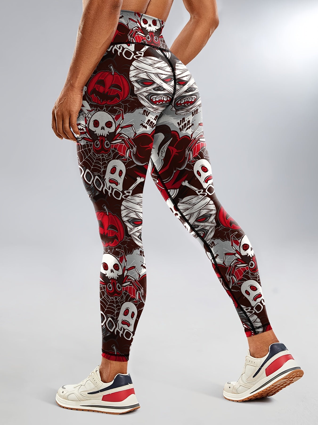 Halloween Skeleton Print High Waist Yoga Leggings For Women