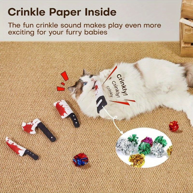 4pcs Cat Toys Horror KnifeShaped Kitten Crinkly Sound Toys Indoor Exercise for All Cat Breeds 6.5 Inches, Without Battery - Revitalize Mind Body