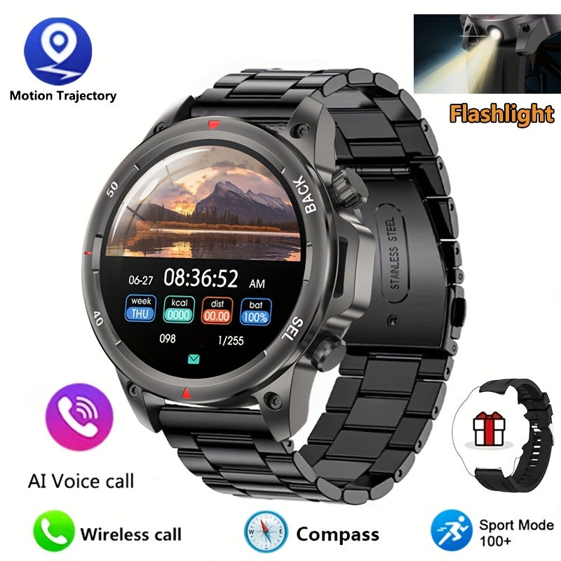 Men's GPS Smart Watch - LED Backlight, 360° HD Screen, AI Voice, Wireless Calls & NFC | Stainless Steel/Silicone Band, Compass, Sports Modes, Father's Day Gift - Revitalize Mind Body